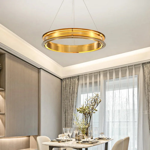 lustre led italien post-moderne avec anneau de suspension - vue 5 sur 12