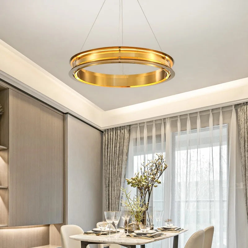 lustre led italien post-moderne avec anneau de suspension - vue 4 sur 12