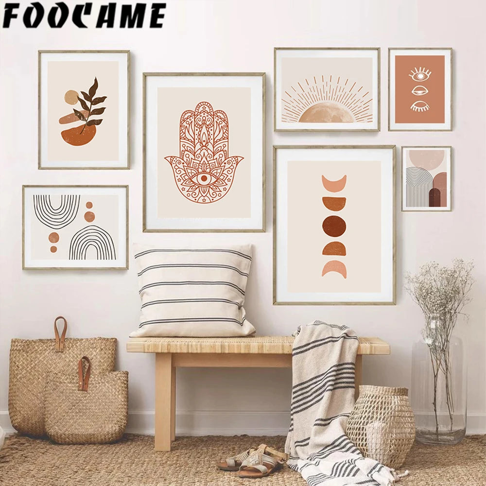 abstrait géométrie ligne soleil levant lune toile déco murale - vue 3 sur 13