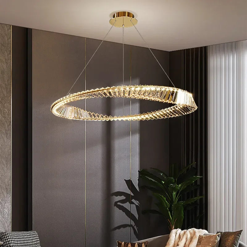 LustreSalon moderne Led K9 Dimmable de luxe or anneau irrégulier cristal