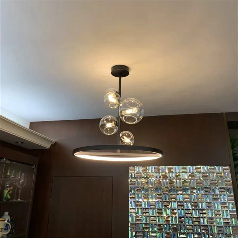 lustre moderne en verre transparent avec bulles en métal - vue 6 sur 10