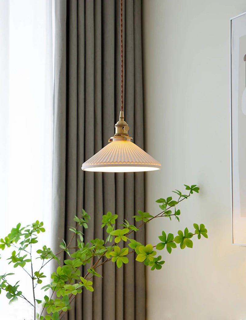 Lustre en céramique japonais éclairage pour cuisine salle à manger Restaurant Bar chevet nordique luxe Led lustre plafonnier