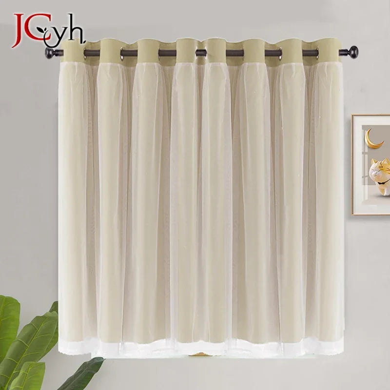 Rideau occultant court double couche style moderne carreaux - vue 3 sur 8