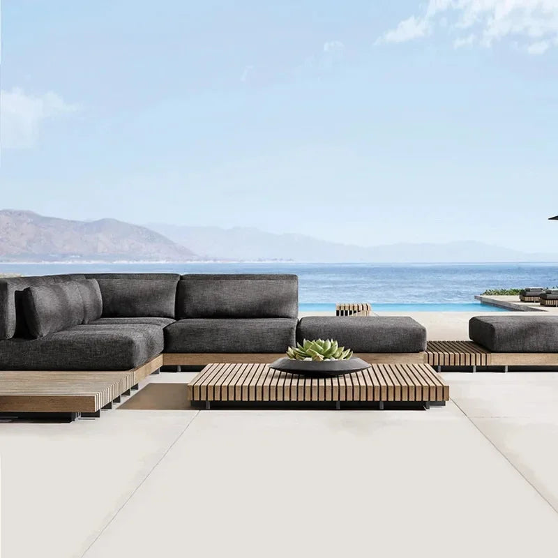canapé extérieur en bois massif luxe pour patio et loisirs - vue 4 sur 8