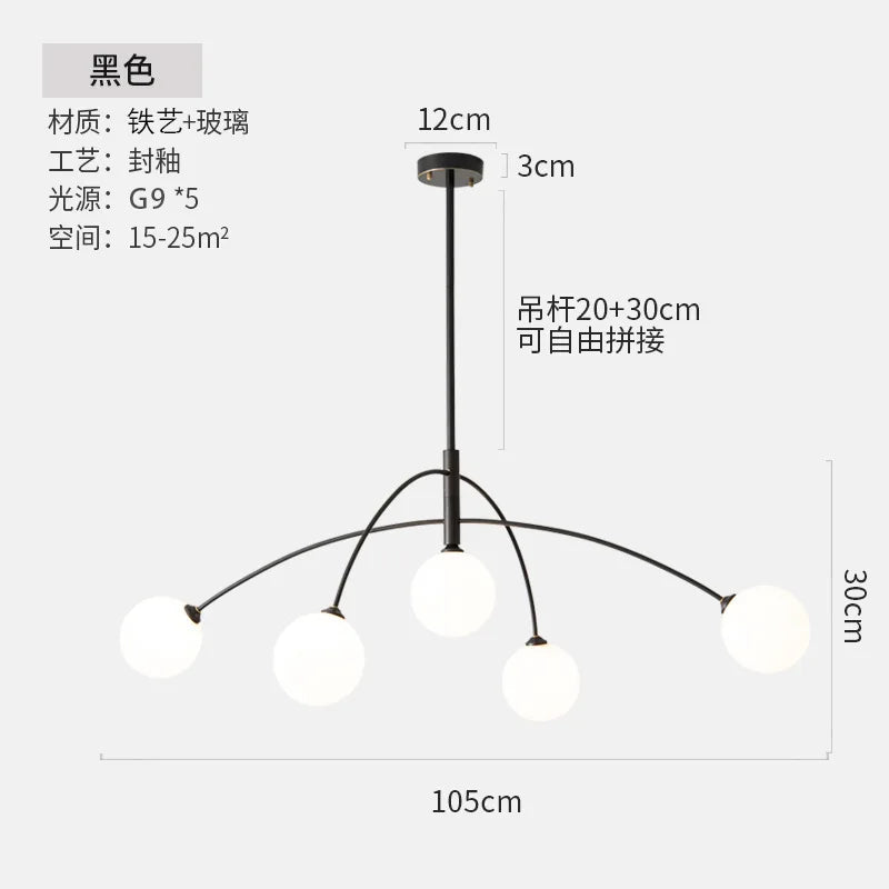 suspension nordique minimaliste 5 têtes en verre décoratif