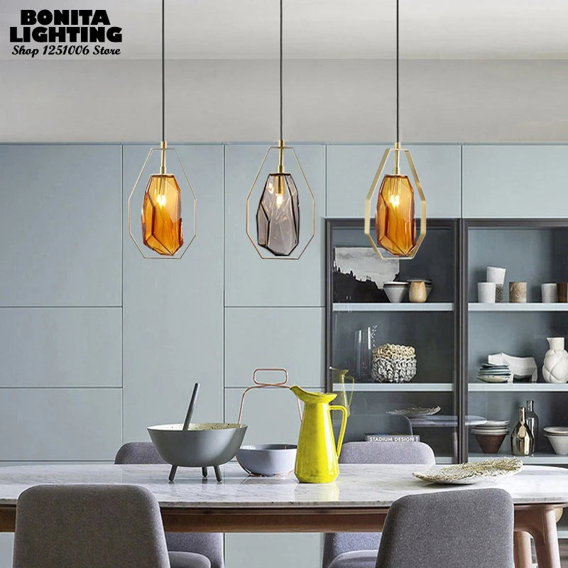 suspension en cristal avec anneau en métal design nordique élégant - vue 4 sur 8