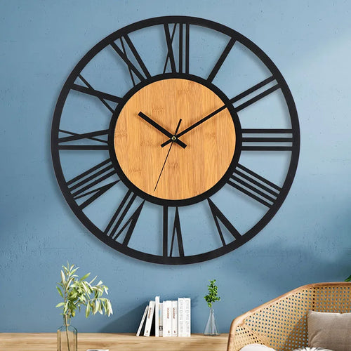 grande horloge murale 3d nordique rétro chiffres romains décorative silencieuse - vue 3 sur 7