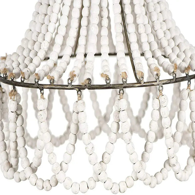 lustre en perles de bois style bohème nordique et rural américain - vue 8 sur 7