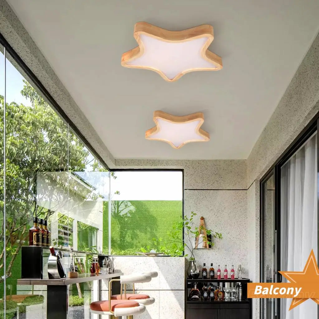 Lampe nordique en bois naturel plafonniers modernes couloir d'entrée lumière forme d'étoile en bois monté en Surface balcon LED lampe de chambre à coucher - vue 4 sur 7