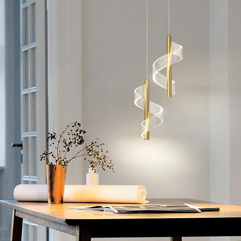 lustre led moderne nordique en acrylique à torsion spirale - vue 4 sur 12