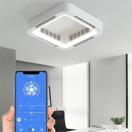 Ventilateur de plafond carré blanc avec application intelligente