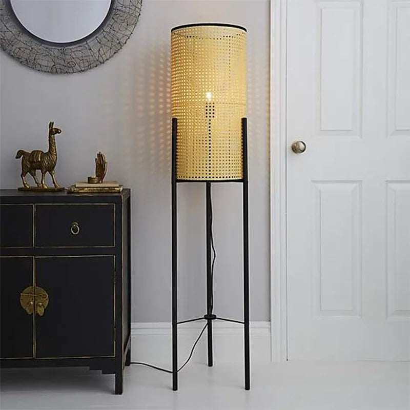lampadaire japonais led en bambou et rotin décoratif moderne