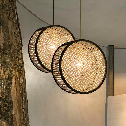Lustre minimaliste moderne japonais en rotin tissé en bambou