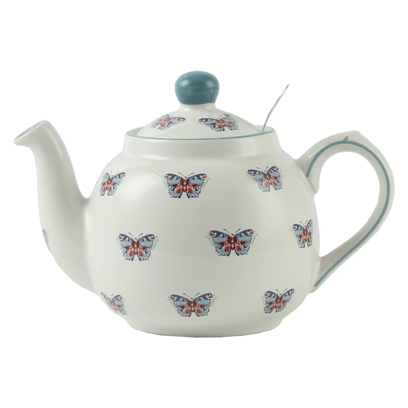 Theiere ceramique london pottery motifs animaux papillon infuseur - vue 3 sur 5