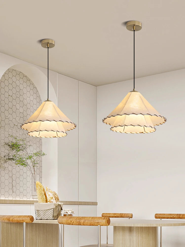 Tissu nordique suspension LED lumière Restaurant chambre salle à manger décoration de la maison Lustre créatif coton lin chapeau Lustre lampe - vue 5 sur 9