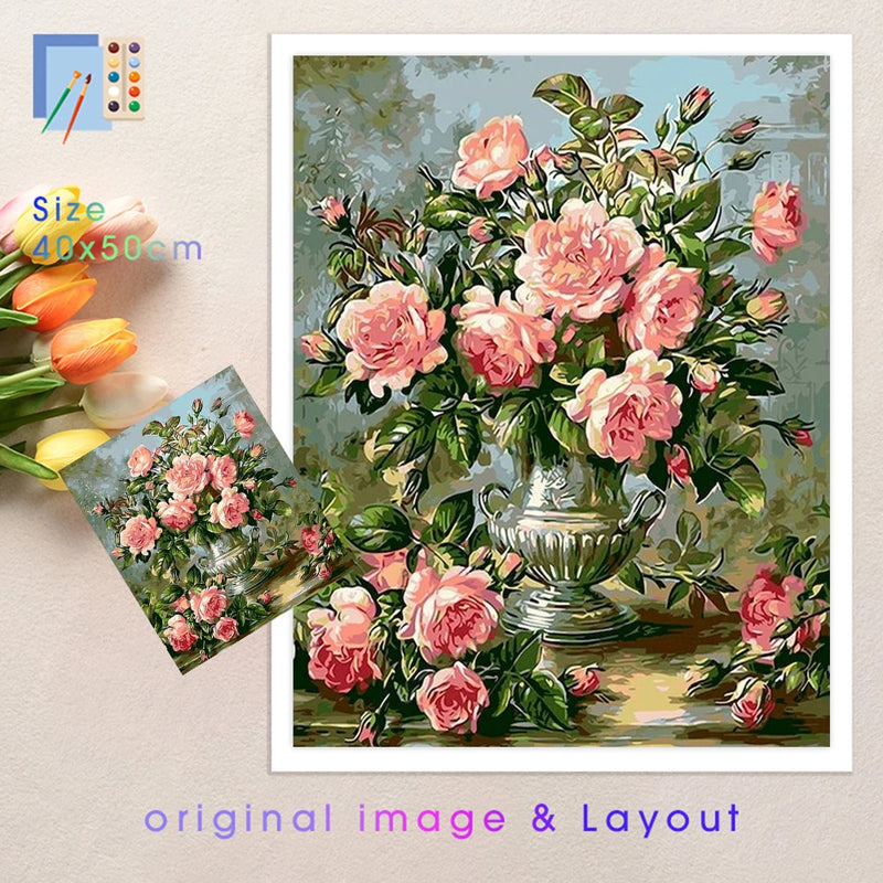 kit de peinture par numéro pour adultes fleurs sur toile