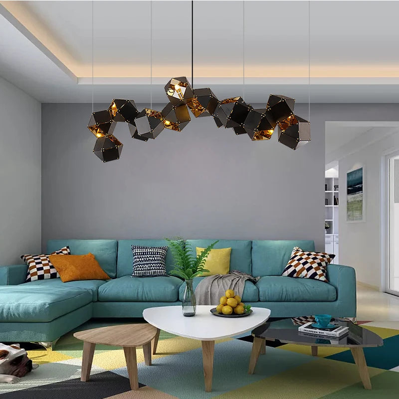suspension led cube art déco style universel - vue 5 sur 27