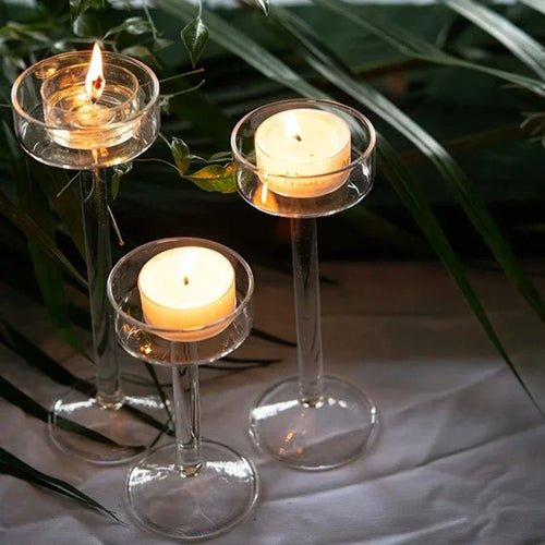 grand bougeoir en verre pour décoration de mariage et fête romantique - vue 2 sur 9