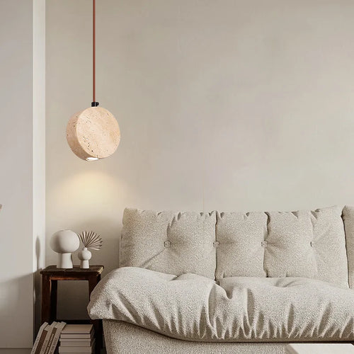lustre vintage avec abat-jour cloche en pierre naturelle - vue 4 sur 6
