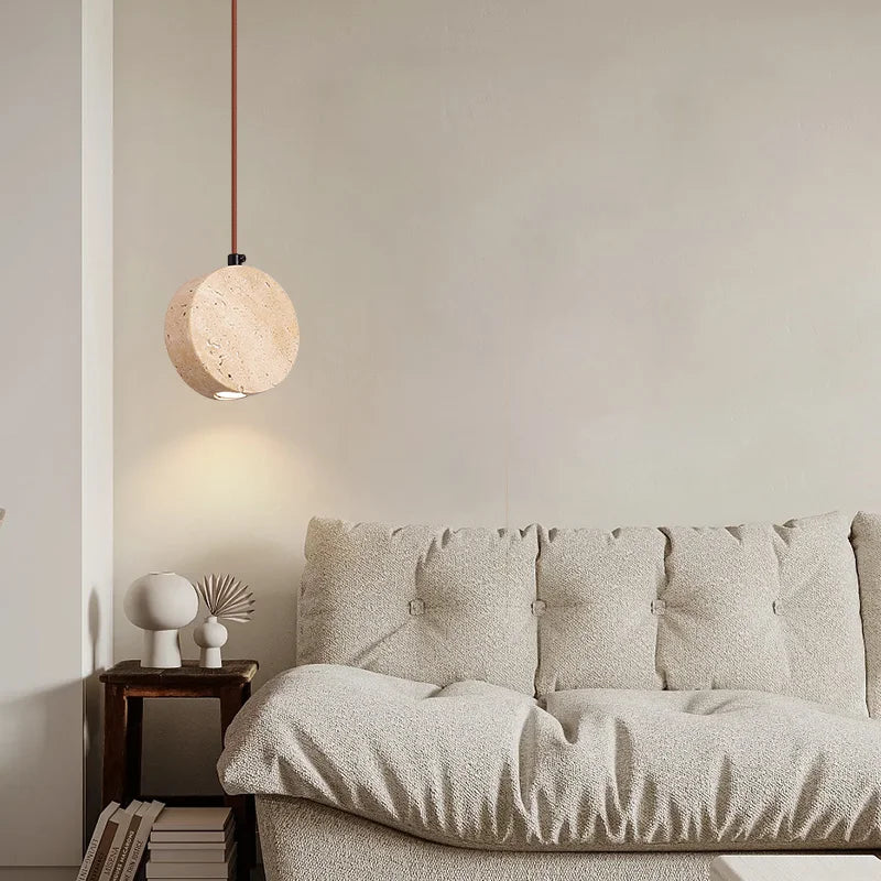 lustre vintage avec abat-jour cloche en pierre naturelle - vue 3 sur 6