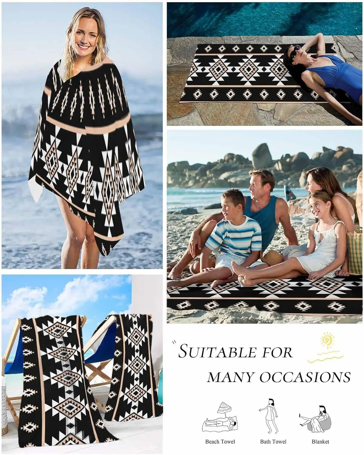 serviette de plage motifs azteques douce absorbante legere - vue 5 sur 6