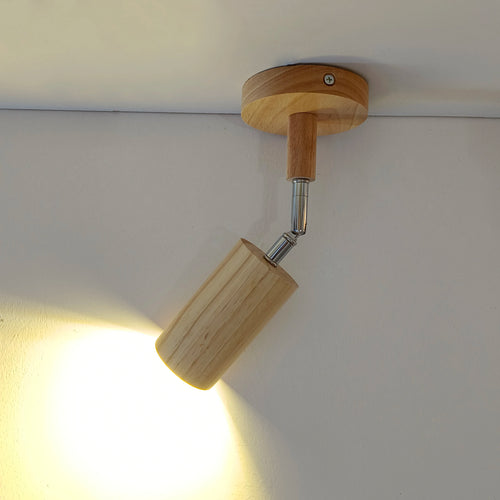 plafonnier led moderne en bois avec projecteur sur rail - vue 4 sur 10