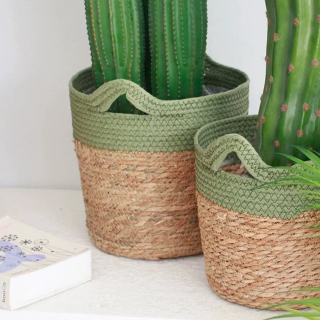panier de rangement en paille pour décoration artisanale moderne - vue 5 sur 12
