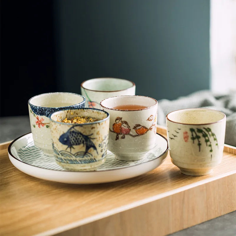 Tasse saké céramique yunomi japonaise peinte main traditionnelle
