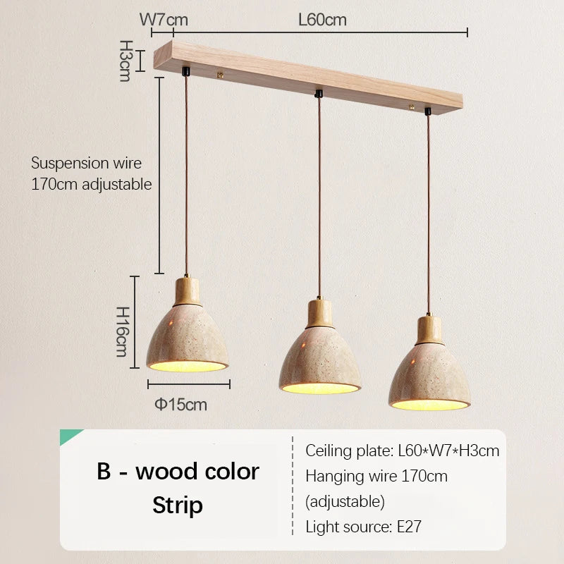 Suspension Pierre Naturelle Travertin Jaune - Plafonnier Wabi-Sabi Vintage, E27, Câble 200 Cm