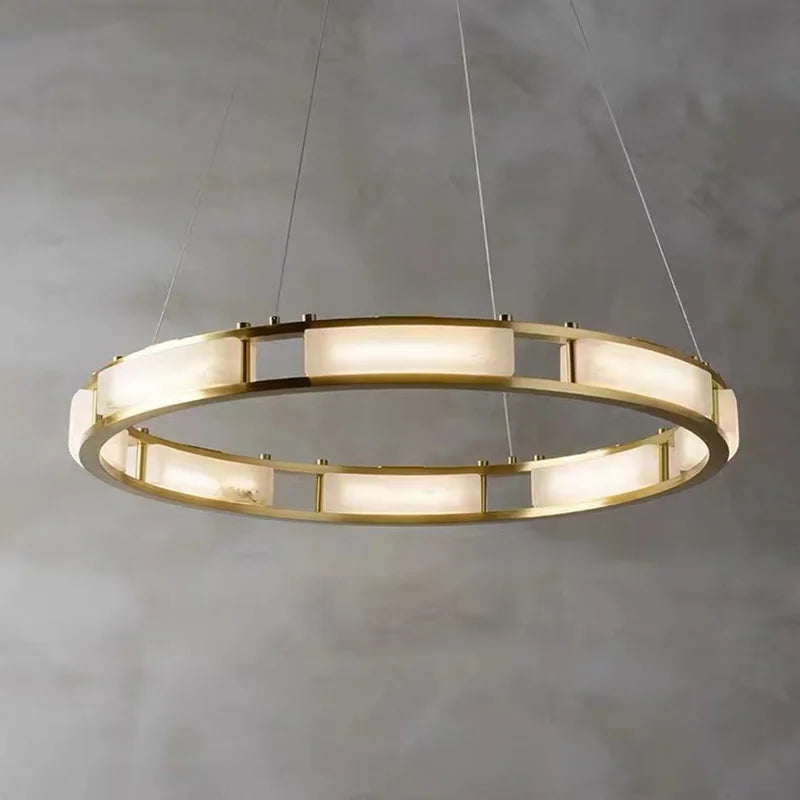 lustre rond en marbre led post-moderne à intensité réglable
