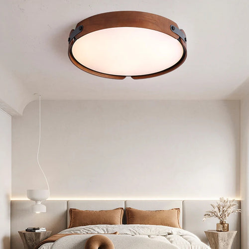 plafonnier créatif en bois et cuir artificiel avec 3 ronds interchangeables - vue 4 sur 9