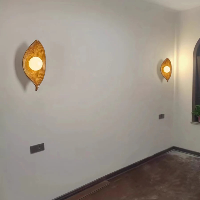 applique murale artistique en résine et verre en forme de feuille pour éclairage d'allée - vue 4 sur 6