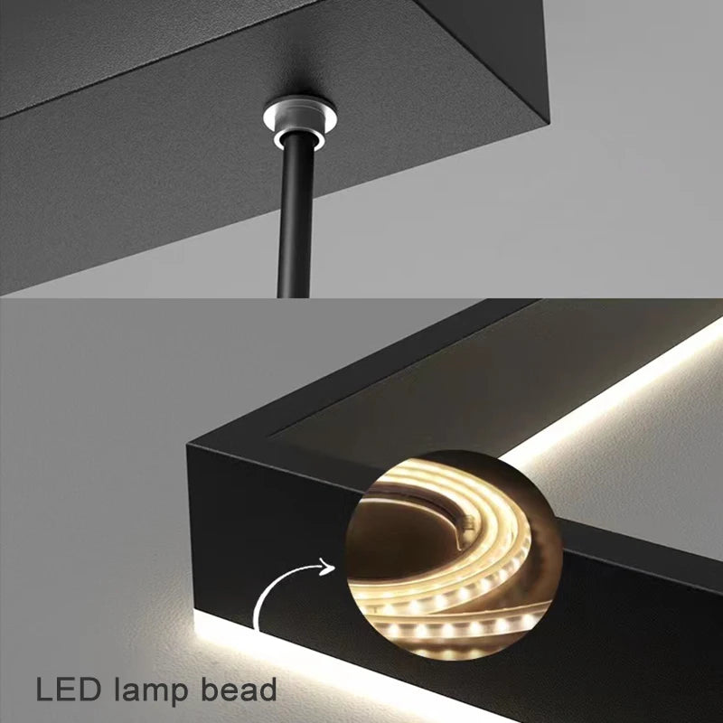 Lustre Led carré moderne pour salon salle à manger chambre cuisine noir Rectangle Led plafonnier suspension lampe