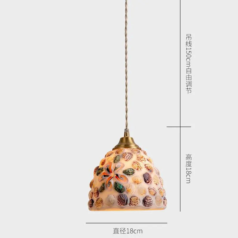 Suspension tiffany méditerranéen en verre coquille led - vue 9 sur 12