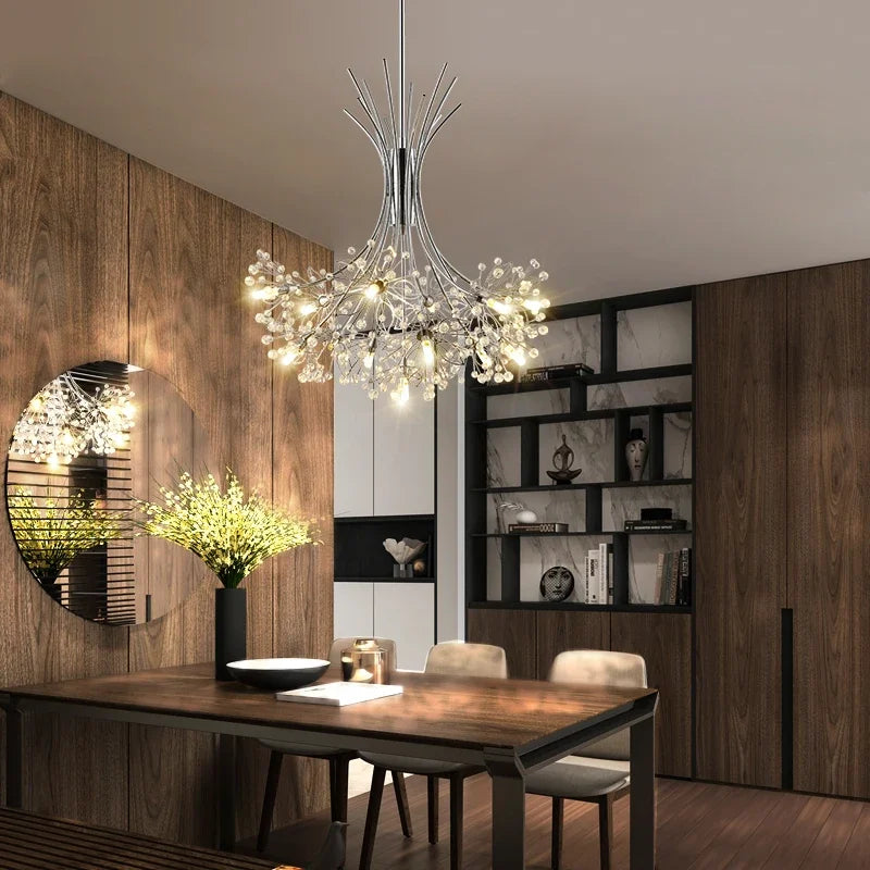 Nordic Creative Dandelion Romantic Crystal Chandelier Dining Room Bedroom Living Room Clothing Coffee Shop Luxury LED Chandelier - vue 5 sur 10