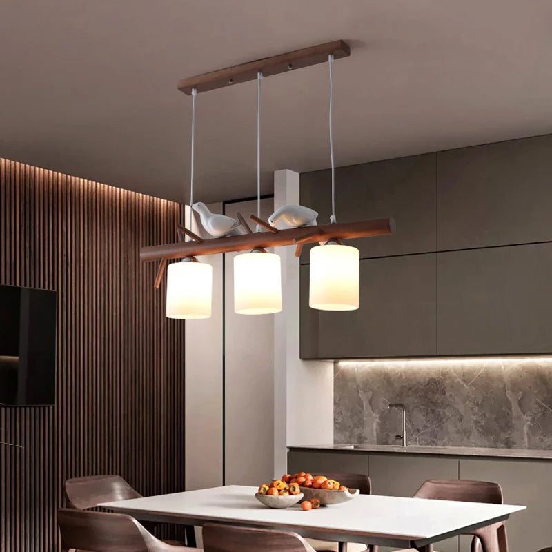 Suspension nordique en bois pour Table à manger île de cuisine lustre Led créatif oiseau moderne Bar café arbres éclairage suspendu