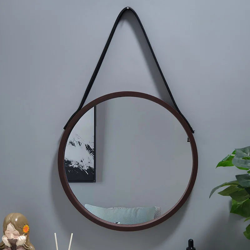 miroir rond mural en bois épais pour maquillage - vue 3 sur 9