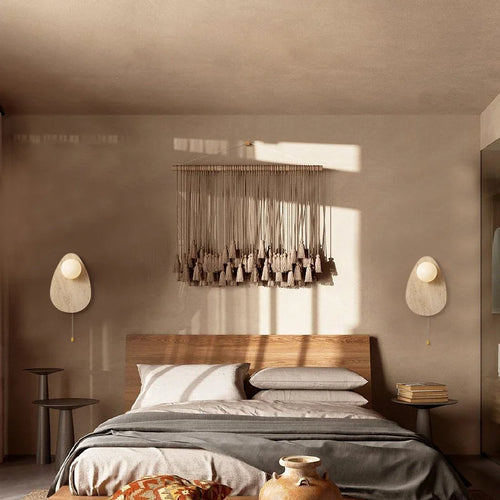 applique murale vintage en pierre naturelle avec abajour en verre et led - vue 5 sur 7