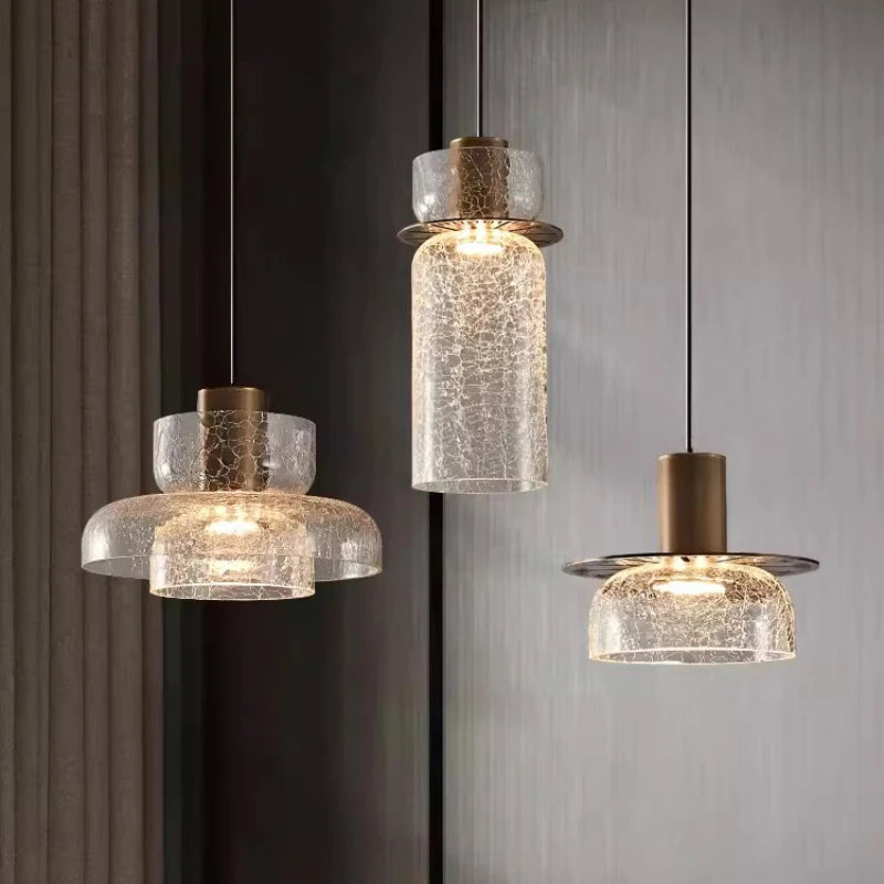 lustre en verre craquelé design rétro minimaliste pour intérieur moderne - vue 4 sur 12
