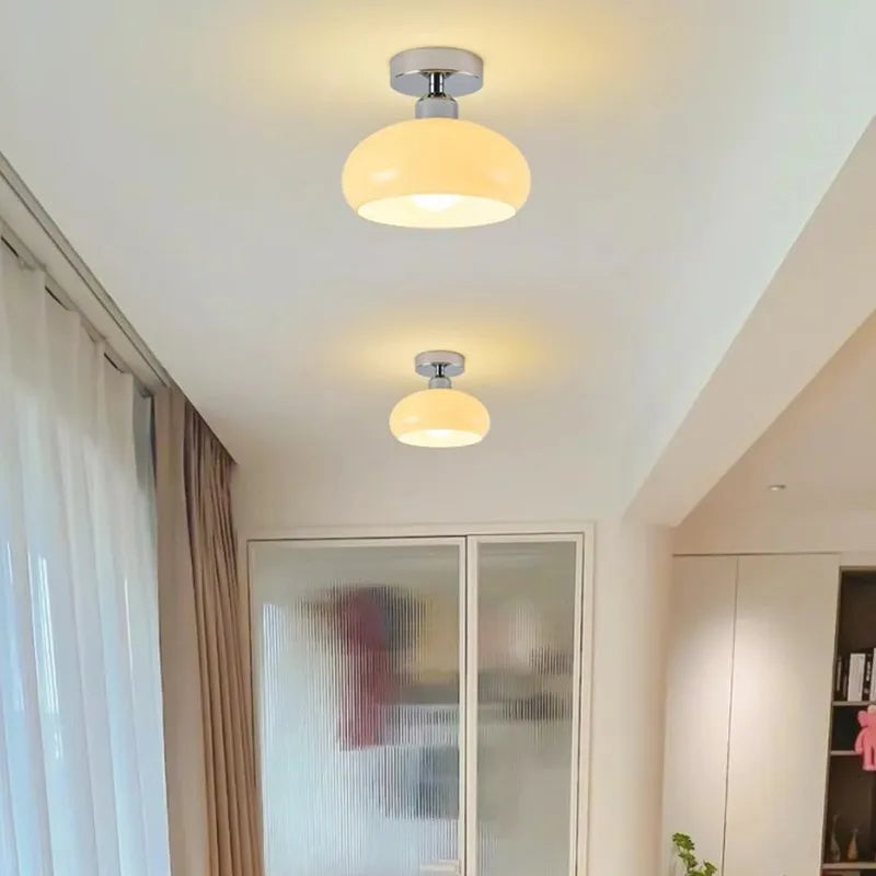 Plafonnier LED en verre nordique rétro crème décor lampe or E27 éclairage pour allée couloir salon luminaires d'intérieur Lustre