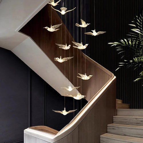 YOULAIKE oiseau design led lustre pour escalier de luxe salon suspendu luminaire couloir longue spirale acrylique lampes
