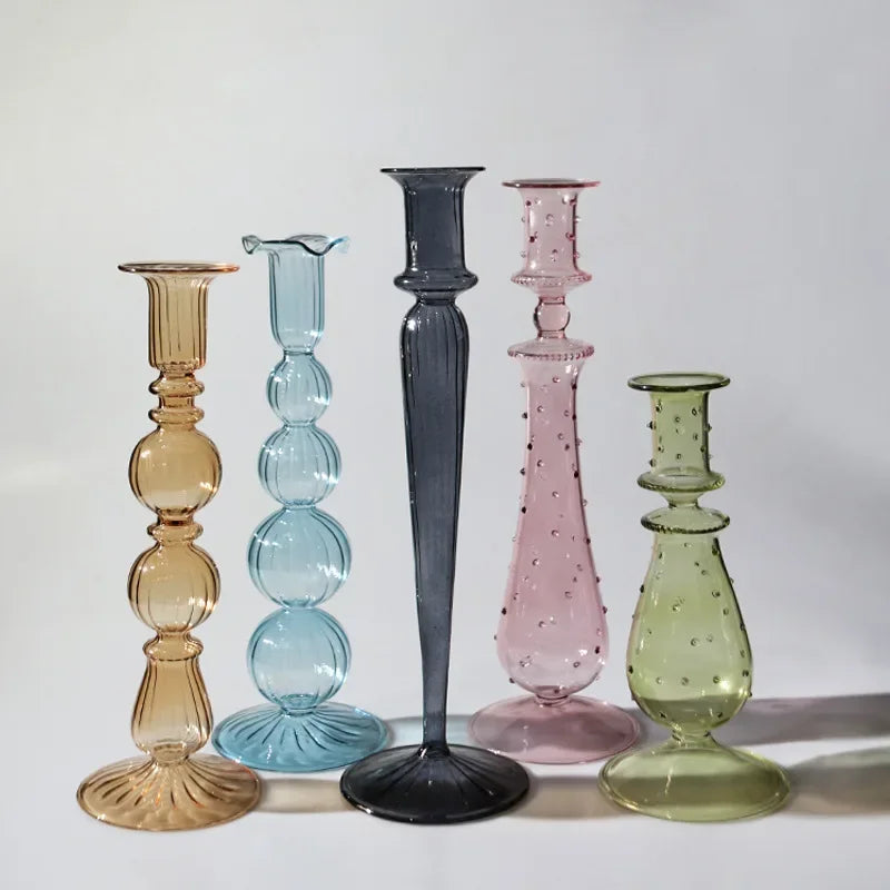 bougeoir en verre chandelier rétro pour décoration intérieure et mariage - vue 3 sur 9