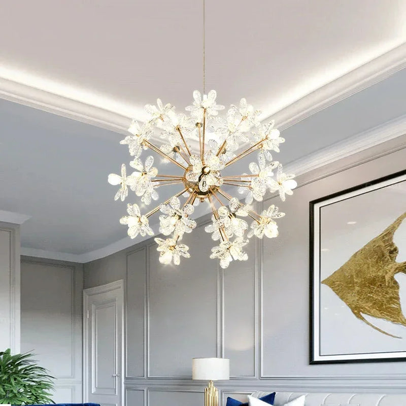 LED moderne luxe lustre en cristal pissenlit boule ronde pour salle à manger salon