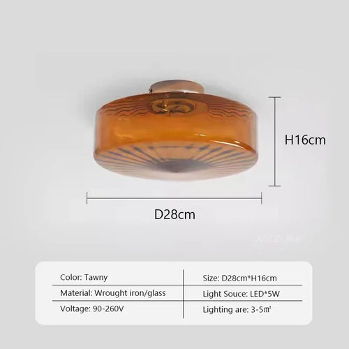 plafonnier led rond en verre ondulé rétro décoratif d'intérieur - vue 9 sur 9