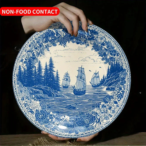 Assiette decorative vintage ceramique motif nautique murale suspendre