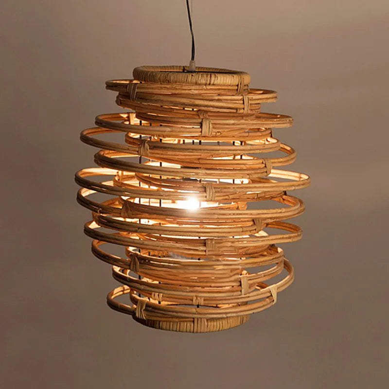 lustre en rotin style japonais vintage éclairage intérieur en bambou - vue 3 sur 5