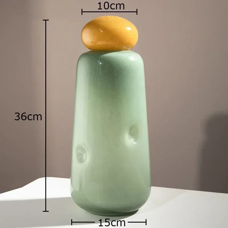 vase elliptique en verre avec couvercle pour fleurs décoratives - vue 8 sur 9