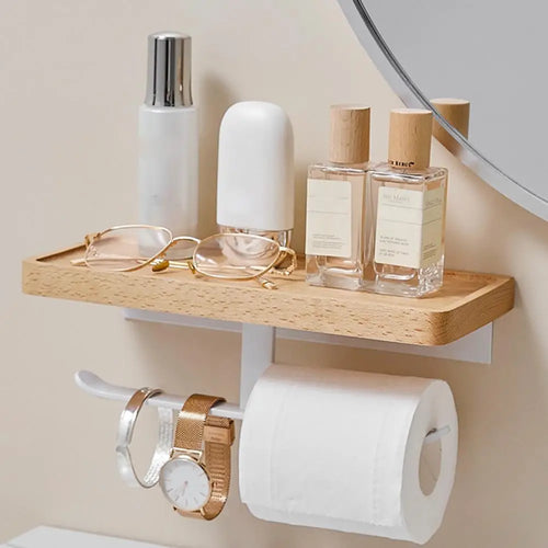 porte-mouchoirs en bois support mural pour papier hygiénique et rangement - vue 2 sur 8