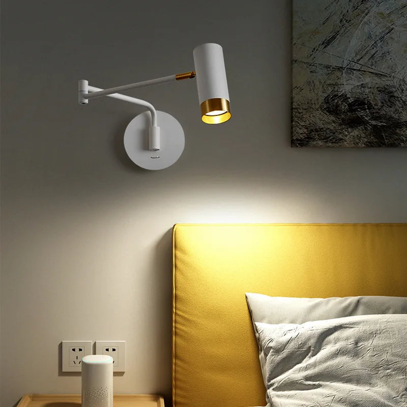 Applique murale LED à bascule télescopique balançoire bras long applique murale interrupteur d'applique interne éclairage de chevet domestique décor appliques lumières