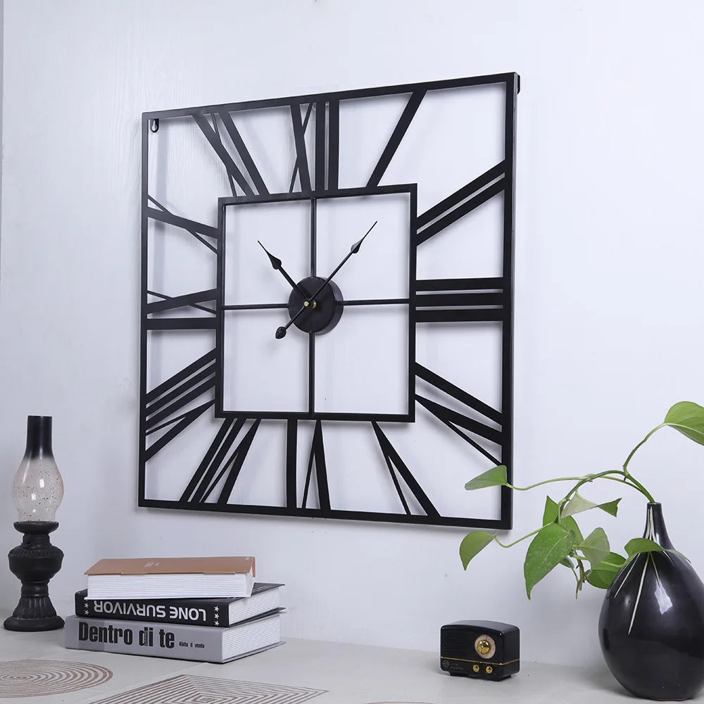 horloge murale moderne 3D rétro carrée chiffres romains décoration silencieuse - vue 4 sur 9